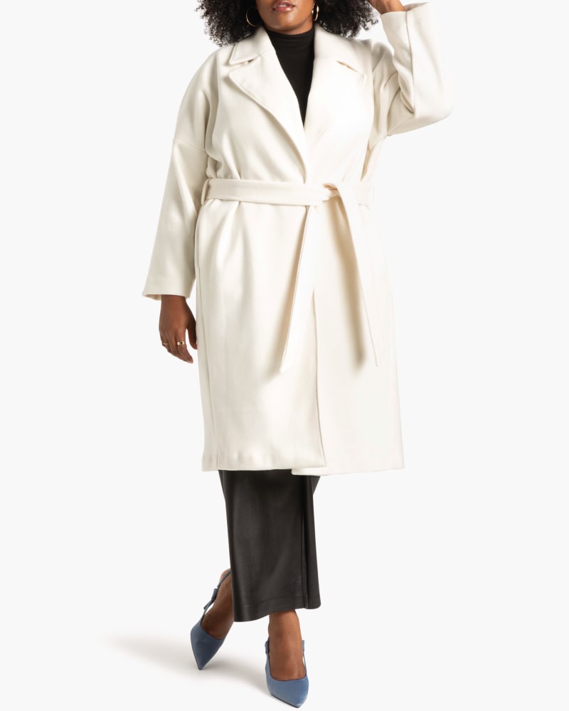 Plus size model wearing Lory Relaxed Fit Wrap Work Coat by Eloquii | Dia&Co | dia_product_style_image_id:174902
